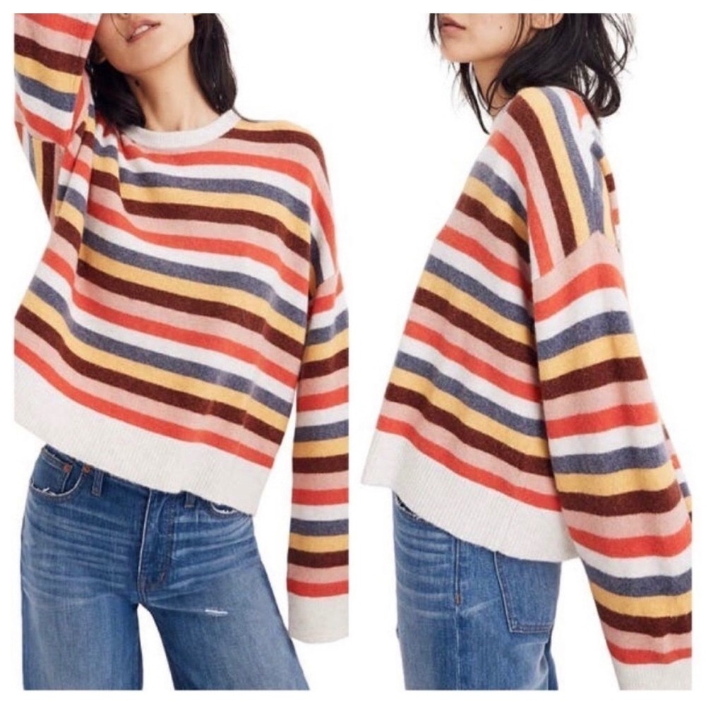 Madewell Womens Striped Crewneck Sweater Multicolor Relaxed Knit Size S